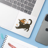 Stretching Black Cat – Witchy Autumn Classic T-Shi Sticker (Laptop met iPhone)
