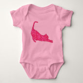 Stretching Cat Silhouette in Fuchsia Pink Batik Romper (Voorkant)