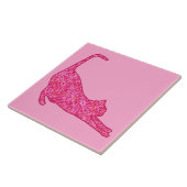 Stretching Cat Silhouette in Fuchsia Pink Batik Tegeltje (Zijkant)