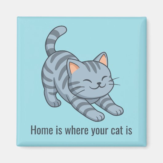 Stretching Grey Tabby Blue Cat Custom Text Magneet (Voorkant)