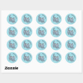 Stretching Grey Tabby Cat Blue Custom Name Ronde Sticker (Vel)