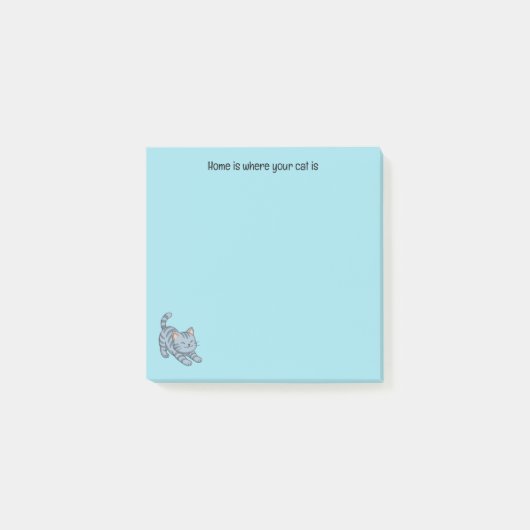 Stretching Grey Tabby Cat Blue Custom Text Post-it® Notes (Voorkant)