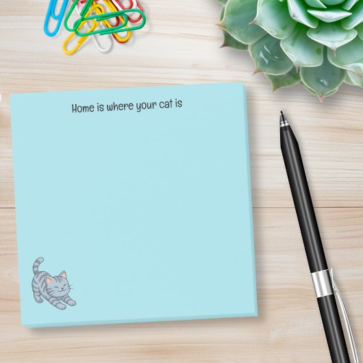 Stretching Grey Tabby Cat Blue Custom Text Post-it® Notes