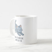 Stretching Grey Tabby Cat Custom Text Koffiemok (Voorkant links)