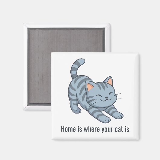 Stretching Grey Tabby Cat Custom Text Magneet (Voorkant / Achterkant)