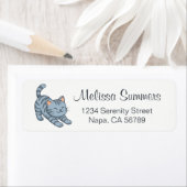 Stretching Grey Tabby Cat Etiket (Insitu)