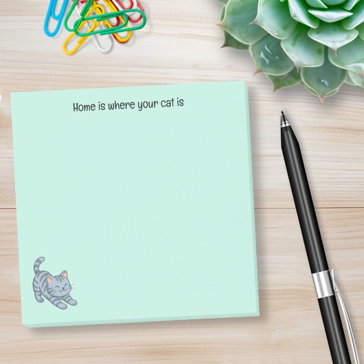Stretching Grey Tabby Cat Green Custom Text Post-it® Notes