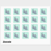 Stretching Grey Tabby Cat Green Vierkante Sticker (Vel)