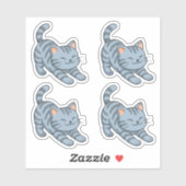 Stretching Grey Tabby Cat Set of 4 Sticker (Vel)