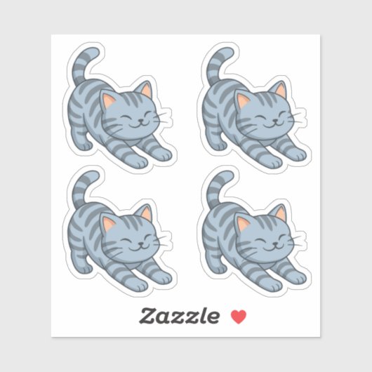 Stretching Grey Tabby Cat Set of 4 Sticker (Vel)