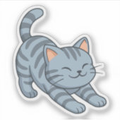 Stretching Grey Tabby Cat Sticker (Voorkant)