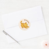 Stretching Orange Tabby Cat Beige Custom Name Ronde Sticker (Envelop)