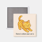 Stretching Orange Tabby Cat Beige Custom Text Magneet (Voorkant / Achterkant)