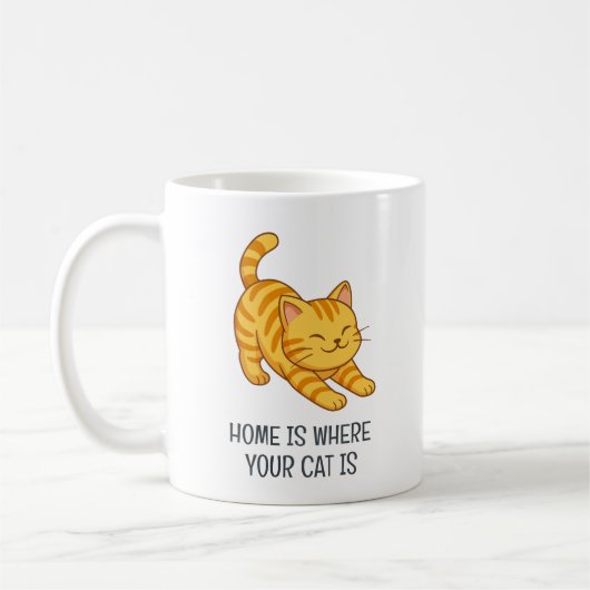 Stretching Orange Tabby Cat Custom Text Koffiemok (Links)