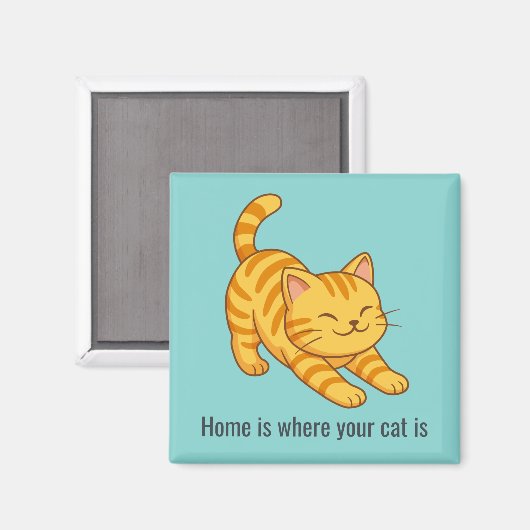 Stretching Orange Tabby Cat Green Custom Text Magneet (Voorkant / Achterkant)
