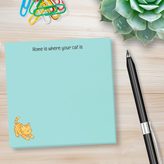 Stretching Orange Tabby Cat Green Custom Text Post-it® Notes