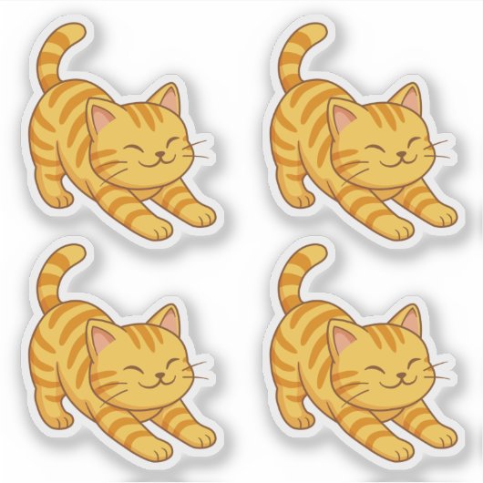 Stretching Orange Tabby Cat Set of 4 Sticker (Voorkant)