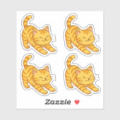 Stretching Orange Tabby Cat Set of 4 Sticker (Vel)