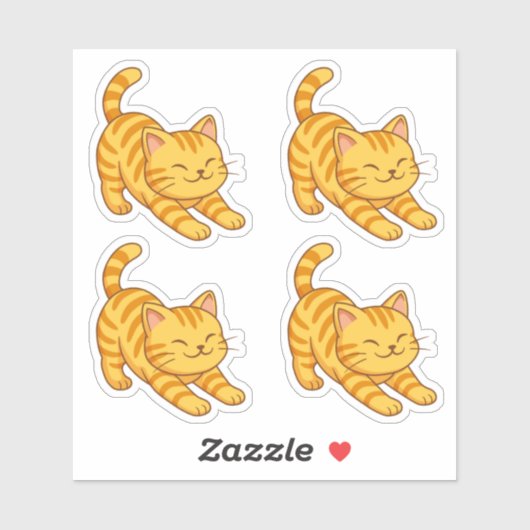 Stretching Orange Tabby Cat Set of 4 Sticker (Vel)