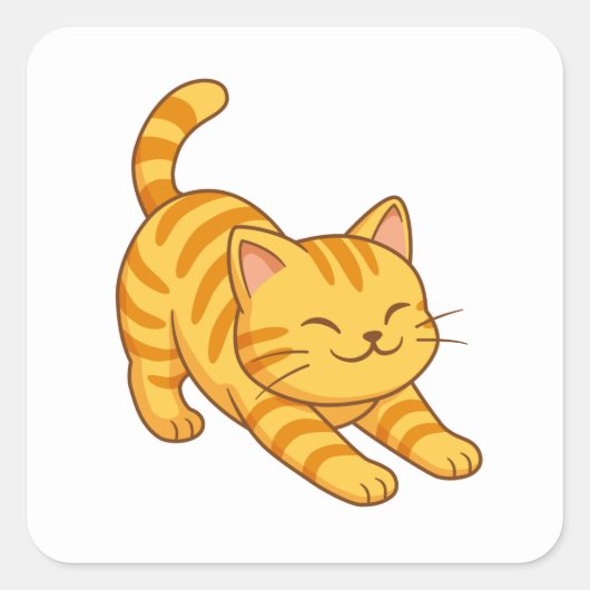 Stretching Orange Tabby Cat Vierkante Sticker (Voorkant)