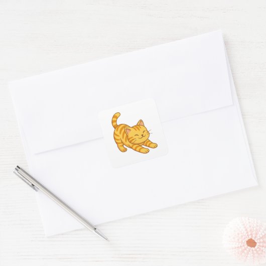 Stretching Orange Tabby Cat Vierkante Sticker (Envelop)