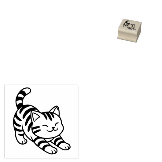 Stretching Tabby Cat 1x1 Rubberstempel (Gestempeld)