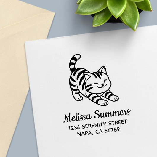 Stretching Tabby Cat Address Zelfinktende Stempel
