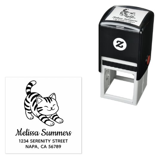 Stretching Tabby Cat Address Zelfinktende Stempel (In situ)