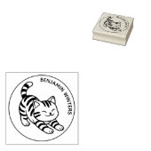 Stretching Tabby Cat Custom Text Rubberstempel (Gestempeld)