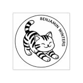 Stretching Tabby Cat Custom Text Rubberstempel (Afrduk)