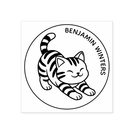 Stretching Tabby Cat Custom Text Rubberstempel (Afrduk)