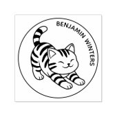 Stretching Tabby Cat Custom Text Zelfinktende Stempel (Design)