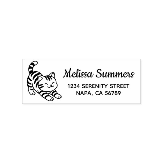 Stretching Tabby Cat Return Address Rubberstempel (Afrduk)