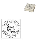 Stretching Tabby Cat Round Address Rubberstempel (Gestempeld)