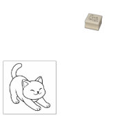 Stretching White Cat 1x1 Rubberstempel (Gestempeld)