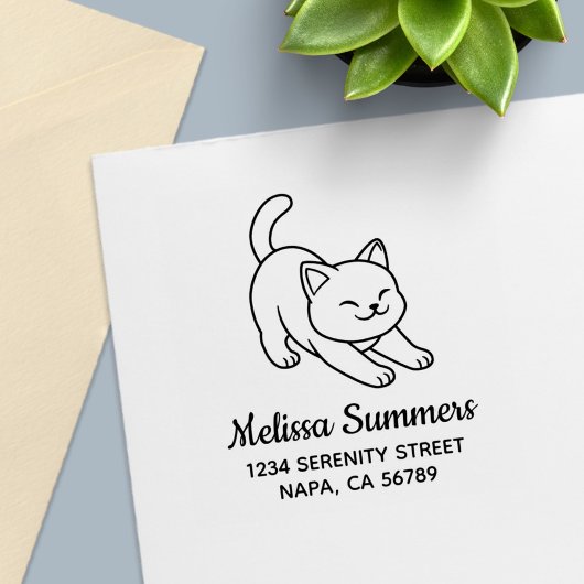 Stretching White Cat Address Zelfinktende Stempel