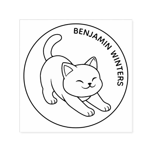 Stretching White Cat Custom Text Zelfinktende Stempel (Design)