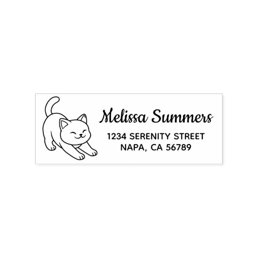 Stretching White Cat Return Address Rubberstempel (Afrduk)