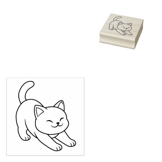 Stretching White Cat Rubberstempel (Gestempeld)