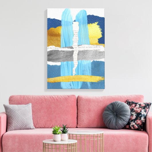 Strette Canvas Afdrukken Blauw Abstract goudinklag (Insitu (Woonkamer))