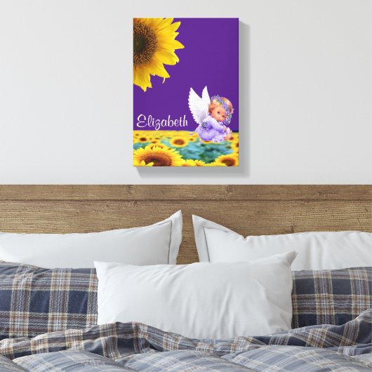 Strette Canvas Afdrukken Zonnebloem Engel Paars (Insitu (Slaapkamer))