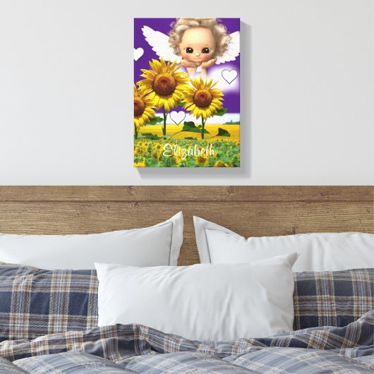 Strette Canvas Afdrukken Zonnebloem Engel Paars (Insitu (Slaapkamer))