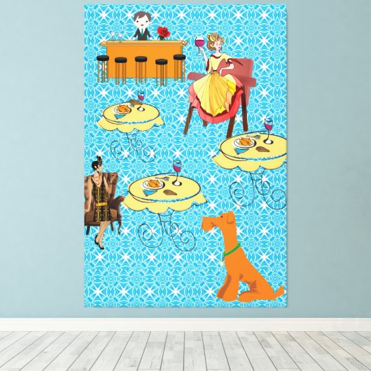 Strette Canvas Retro Woman Dog Dinning (Insitu (Houten vloer))