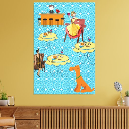 Strette Canvas Retro Woman Dog Dinning (Insitu (Woonkamer))