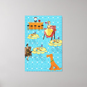 Strette Canvas Retro Woman Dog Dinning
