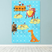 Strette Canvas Retro Woman Dog Dinning Afdruk (Insitu (Houten vloer))