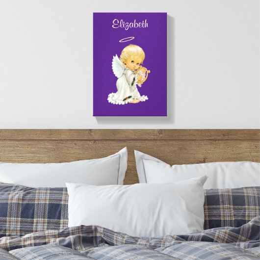 Stretted Canvas Print Paarse Angel (Insitu (Slaapkamer))