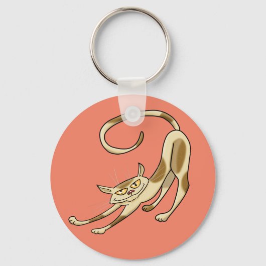 Stretting Cartoon Cat Sleutelhanger (Voorkant)