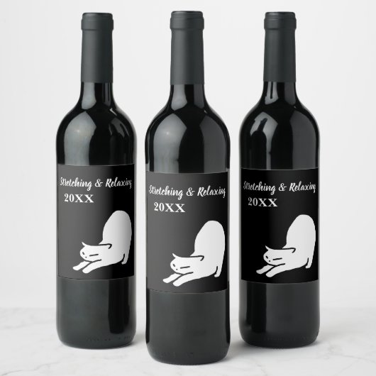 Stretting Cat Doodle Wijn Etiket (Flessen)