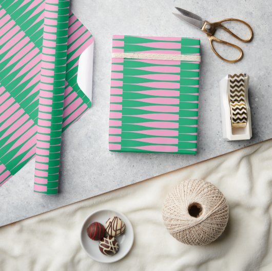 Striation Preppy Pink Green Stripe Wrapping Paper Cadeaupapier (Crafts)